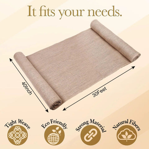 40 Inch By 30 Feet Garden Burlap Roll For Landscaping Outdoor Planting Mulch Weed Barrier Erosion Control Natural Jute Fabric Biodegradable And Breathable Plant Cover No Fuss Garden Essential showing dimensions and features