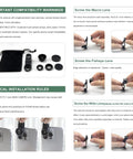 3 In 1 Clip On Phone Lens Kit With 180 Degree Fish Eye, 0.65x Wide Angle And 10x Macro showing lens installation on smartphone