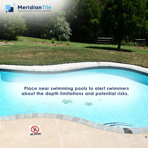 Ceramic No Diving Pool Sign, 5.8x5.8 Inch No Dive Marker With Abrasive Non-Slip Tile Finish on pool deck