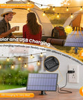 Bold 25 Foot Solar Powered String Lights Outdoor Waterproof With 11 Shatterproof G40 LED Bulbs and solar USB Charger