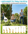 Couple using Cordless 8 In 1 Garden Tool Kit With Long Reach Pole Saw Hedge Trimmer Pruner And Grass Shears outdoors