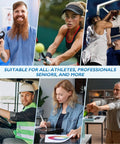Collage of diverse people using grip strength trainer in various professional and sports settings