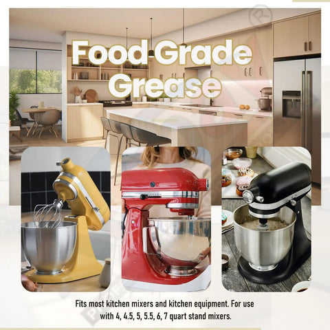 Food Grade 4 Oz Grease For Kitchen Mixers And Stand Mixers, Food Safe Lubricant To Reduce Gear Wear, Fits 4 To 7 Quart Models, Includes Gasket And Spatula, Prolongs Mixer Life And Keeps Beater Running Smoothly. Food-grade grease for stand mixers