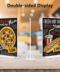Double Sided Acrylic Sign Holder Eight And A Half By Eleven Inches Two Pack Table Top Display Stand showing menu in restaurant