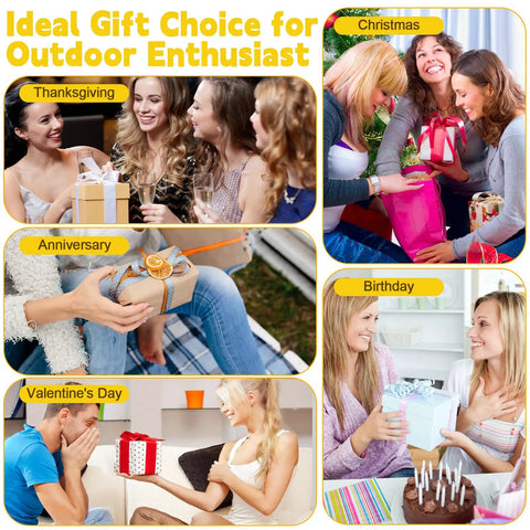 Collage of people exchanging gifts during Christmas, Thanksgiving, Anniversary, Birthday, and Valentine's Day celebrations.