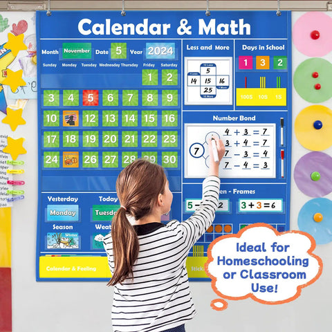 Circle Time Calendar Pocket Chart For Classroom With Weather Seasons Emotions And Math Activities For Hands On Learning Center
