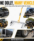 Rolling Wheel Dolly For Cars, Trucks, ATVs, Skid Steers And Trailers, A Workhorse With 485 Lb Capacity, Three Adjustable Rollers, Extra Long Rollers, Tire Lift And Removal Aid For Easy Wheel Changes, steel wheel dolly