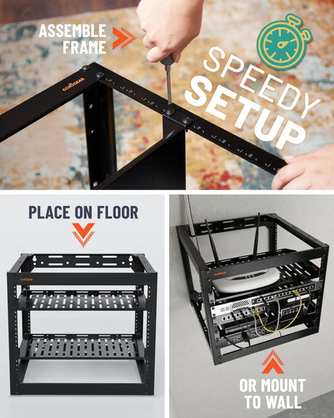 Heavy Duty 10U Open Frame Server Rack Packing Badass Airflow And A No Sweat Diy Build, assembled with screws and shown mounted on wall.