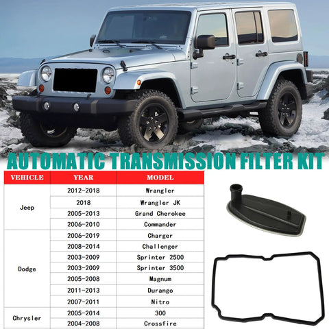 Automatic Transmission Filter Kit 722.6 For Jeep Wrangler JK Commander Dodge Charger Sprinter with vehicle compatibility chart