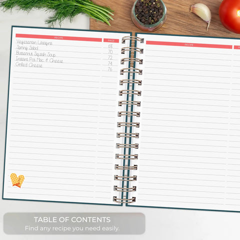 Open Blank Recipe Journal Spiral Organizer For Your Own Family Cookbook Hardcover, Medium 6.3x8.3 Inches in Dark Teal