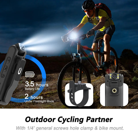 Cyclist using 4K Ultra HD Body Camera With Audio And Video Recording, 128GB Mini Wearable Cam, magnetic lanyard for travel, cycling.