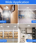 LED Garage Ceiling Light With E26 Base And 3 Flexible Panels, 5000K Daylight, 30W installed in basement, garage, warehouse, laundry room