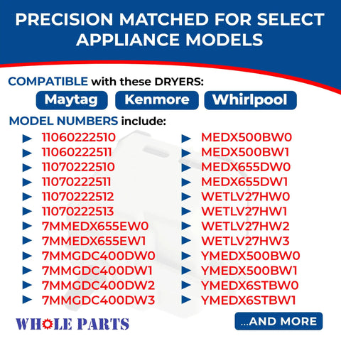 Dryer Push To Start Switch W10563095 Replacement For Kenmore Maytag And Whirlpool Dryers Exact Fit Replaces 3022058 AP6023004 PS11756343 WPW10563095 model compatibility chart