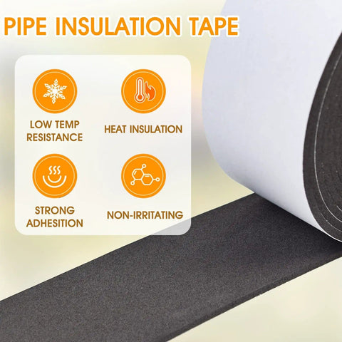 3 Inch By 13Ft Pipe Insulation Tape 2 Pack Weather Resistant Foam Pipe Wrap showing features like heat insulation and strong adhesion