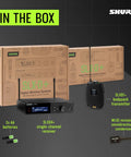 Box contents of Pro Rock Solid Wireless System With SLXD14+/93 Receiver And SLXD1+ Bodypack Transmitter With WL93 Lavalier Mic.