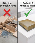 Comparison of prebuilt heavy duty pull out cabinet drawer made from solid 9 ply Baltic birch with dovetail joints.