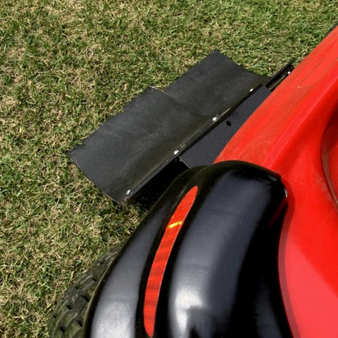 Universal Lawn Striper Kit For Mowers Zero Turns And Garden Tractors Adjustable with Hitch Powder Coated Finish attached to red mower