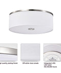 Totally Sleek Modern Flush Mount Ceiling Light With Brushed Nickel Drum Linen Shade 14 Inch LED Fixture set and details