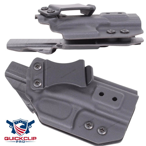 Black Half Inch Chicago Screws With Rubber Washers Kickass Flat Head Through Hole Fasteners For DIY Kydex Leather Holster Knife Sheath Crafting And Belt Clip Projects No Sweat Assembly Top Shelf Gear Up Your EDC Game Today, shown on a tactical holster mounting system.