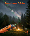 4 In 1 EDC Slim Flashlight With USB C Rechargeable Battery Magnetic Tail Cap UV Light Green Laser Pointer Red Strobe Waterproof Aluminum Body Pocket Clip Orange For Camping Night Walks And DIY Auto Repairs used as a green laser pointer in a forest camp setting.