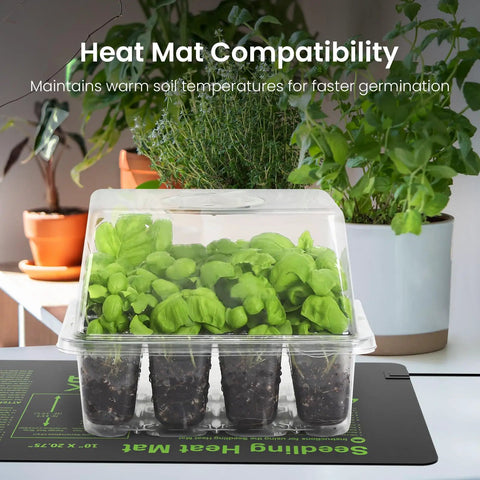 Seed Starter Kit With Grow Light And Elevated Humidity Dome For Seed Starting, Clear Cell Tray, Adjustable Humidity, 12 Full Spectrum LED Beads, Indoor Greenhouse, 6 Pack