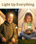 Kids Adventure Light Set With USB C Rechargeable Lantern And Motion Sensor Headlamp outdoors with children using lights