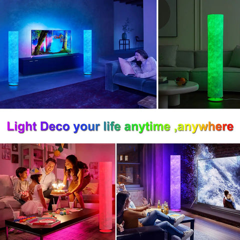 Lit 52 Inch Slim Modern Floor Lamp With RGB Color Changing Tyvek Fabric Shade Dimmable Remote Control And 2 Smart LED Bulbs in rooms