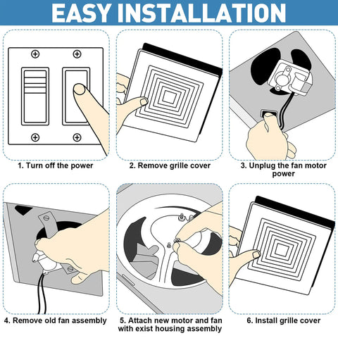 Installation steps for Drop In Replacement Fan Blower Assembly For Nutone Broan S97009796 70 CFM Bathroom Exhaust Fan Motor