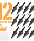12 pack of 100 grain steel broadheads for compound recurve bow and crossbow, carbon steel construction with storage case