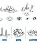 All In One 720 Piece Stainless Steel Machine Screw Set With Phillips Pan Head Nuts Bolts And Flat Washers In Durable Case