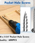 Interior Pocket Hole Screws One And A Quarter Inch Number Eight Square Drive Washer Head Zinc Plated Coarse Thread