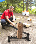 Man using Wall Mount Firewood Splitter For Indoor And Outdoor Use, Easy Kindling Maker For Soft Wood, Campouts And Home