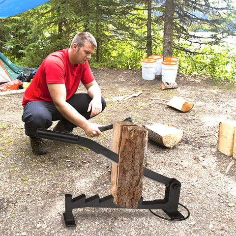 Man using Wall Mount Firewood Splitter For Indoor And Outdoor Use, Easy Kindling Maker For Soft Wood, Campouts And Home