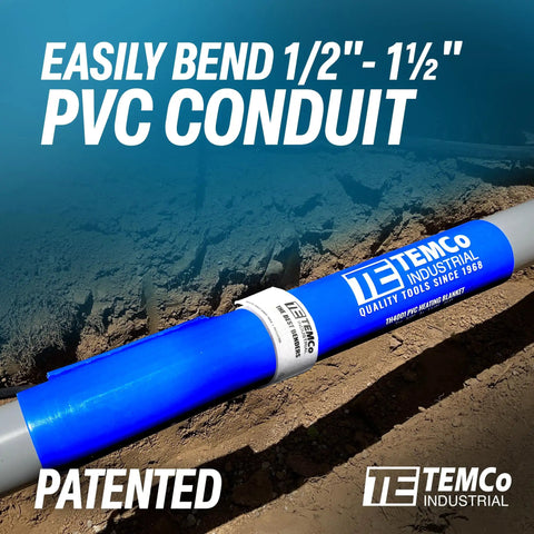 Temco Th4001 PVC conduit heat blanket bender for easy wide bends in 1/2' to 1 1/2' pipes on a construction site.