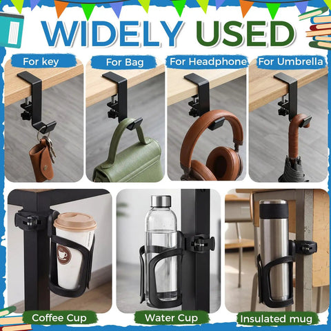 24 Piece Classroom Water Bottle Holders And Backpack Hooks Outfit Your Desks No Drill Bulk Organizer for keys, bags, and cups.