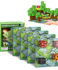 Dope Magnetic Base Plates Set For Minecraft Four Green 4x4 Base Boards Magnetic Building Blocks Foundation For Stable Play And Display Creations Durable Plastic Perfect Gift For Kids Boys And Girls, showing green magnetic baseplates with a Minecraft-inspired build.