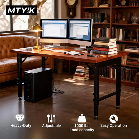 Adjustable Heavy Duty Workbench Legs With Rubber Pads, 4 Pack, Height From 25.6 Inches To 33.8 Inches, set up as a desk