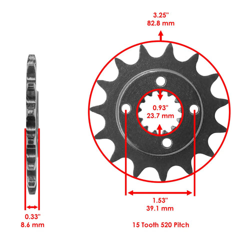 15 tooth steel front sprocket from Gold O-Ring Drive Chain And Sprockets Kit For Honda XR650L 1993-2009 And 2012-2017
