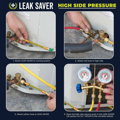 Steps to use Direct Inject AC Leak Sealer For Small Systems Up To 1 Ton, Permanent Leak Stop For Most HVAC Systems And All Refrigerants.