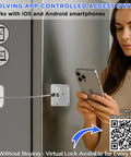 App Controlled Smart Lock For Snacks Food And Alcohol With Built In Timer And Scheduling Modes For Fridge Cabinet Or Pantry Keep Temptation Locked Tight in use with smartphone and hardware on fridge.