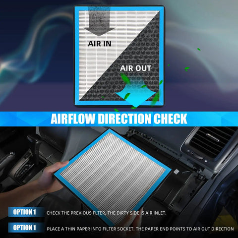 Cabin Air Filter Replacement CF10285 With HEPA and Activated Carbon airflow direction check and installation demonstration.