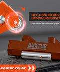 Heavy Duty Chisel Sharpener Jig With Integrated Whetstone And Adjustable Honing Guide For Woodworking Blades close-up of off-center roller design.