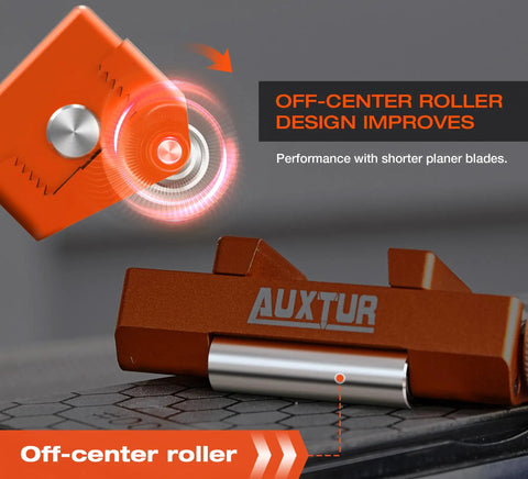 Heavy Duty Chisel Sharpener Jig With Integrated Whetstone And Adjustable Honing Guide For Woodworking Blades close-up of off-center roller design.