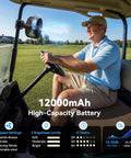Tough Golf Cart Fan With Rock Solid Magnet And Dual Strap 12000Mah Battery keeps you fresh on long haul rides visible on golf cart.