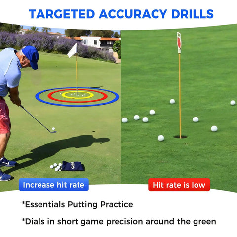 Golfer practicing with Three Pack Golf Target Circle Training Aid For Putting And Chipping on green