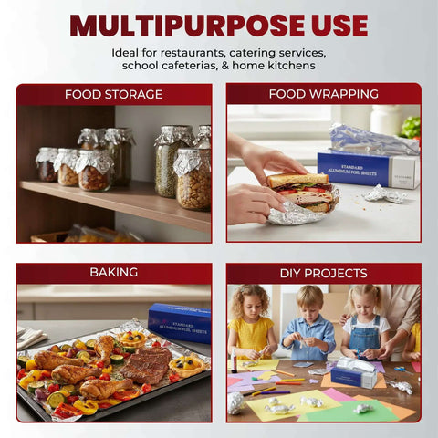 Pre Cut Aluminum Foil Sheets 12x12 Pop Up Box Of 500 for food storage, wrapping sandwiches, baking, and DIY projects