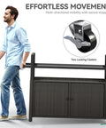 Outdoor Storage Cabinet With Wheels And Black Glass Top For Patio And Poolside No Fuss All Weather Wicker Cart in use