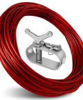 Red cable and winch kit for round oval and rectangular above ground pools, 100 ft wire, heavy duty ratchet system in close-up view.