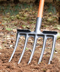 Beefy Heavy Duty Carbon Steel Digging Fork With Five Tines for garden soil, pitchfork style head, compatible with 34mm pole