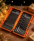 Two orange Crosstar M35 cobalt drill bit sets, 21 pcs TiAlN-coated, three-flute, 1/16"-1/2" metal drill bits.